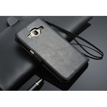 Глянцевый чехол портмоне подставка с защелкой для Samsung Galaxy J3 (2016) Черный