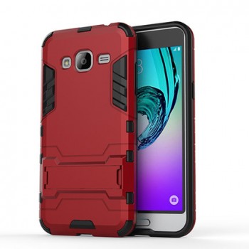 Двухкомпонентный силиконовый чехол с пластиковым бампером и подставкой для Samsung Galaxy J3 (2016) Красный