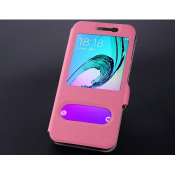 Чехол флип подставка на силиконовой основе с окном вызова и свайпом для Samsung Galaxy J3 (2016) Розовый