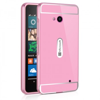 Двухкомпонентный чехол с металлическим бампером и поликарбонатной накладкой для Microsoft Lumia 640 Розовый