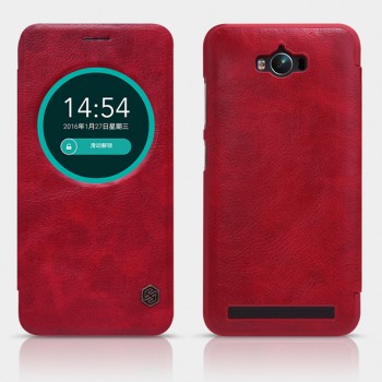 Чехол флип на пластиковой основе с окном вызова текстура Кожа для ASUS ZenFone Max Красный