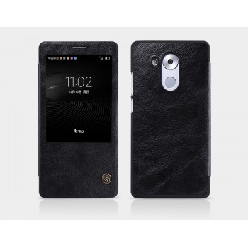 Чехол флип на пластиковой основе с окном вызова текстура Кожа для Huawei Mate 8 Черный