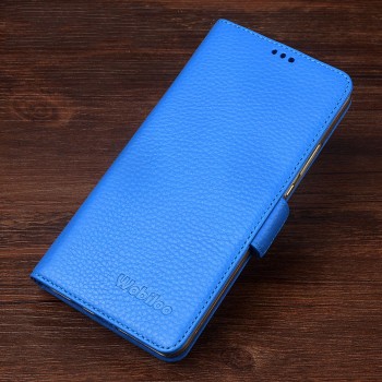 Кожаный чехол портмоне подставка (нат. кожа) с магнитной защелкой для Huawei Mate 8 Голубой