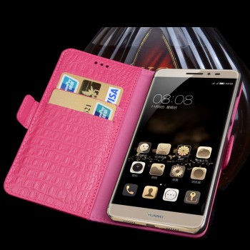 Кожаный чехол портмоне подставка (нат. кожа) с магнитной защелкой для Huawei Mate 8 Розовый