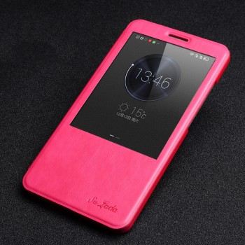 Чехол флип подставка на пластиковой основе с окном вызова для Huawei Mate 8 Розовый