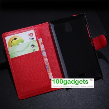 Чехол портмоне подставка с магнитной застежкой и внутренними карманами для Nokia X2 Красный