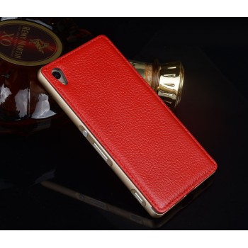 Двухкомпонентный гибридный чехол с металлическим бампером и кожаной накладкой для Sony Xperia Z5 Premium Красный