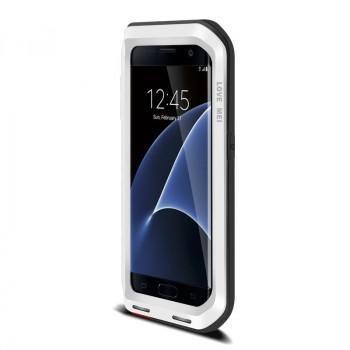 Антиударный пылевлагозащищенный премиум чехол металл/поликарбонат/силикон для Samsung Galaxy S7 Edge Белый