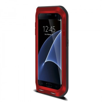 Антиударный пылевлагозащищенный премиум чехол металл/поликарбонат/силикон для Samsung Galaxy S7 Edge Красный