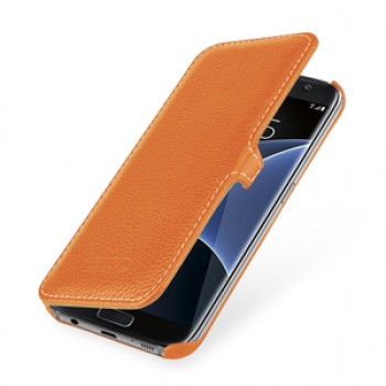 Кожаный чехол горизонтальная книжка (нат. кожа) с крепежной застежкой для Samsung Galaxy S7 Edge