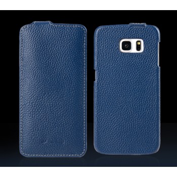 Кожаный чехол вертикальная книжка с крепежной застежкой для Samsung Galaxy S7 Синий