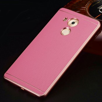 Двухкомпонентный чехол с металлическим бампером и кожаной накладкой для Huawei Mate 8 Розовый