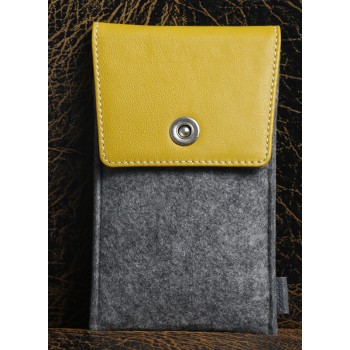 Войлочный мешок с кожаной отделкой и отделением для карт для OnePlus One Желтый