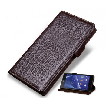 Кожаный чехол-портмоне (нат. кожа крокодила) для Sony Xperia C3 Коричневый