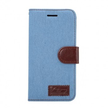 Чехол портмоне подставка с джинсовой текстурой, магнитной защелкой и пластиковой основой для LG G5 Голубой