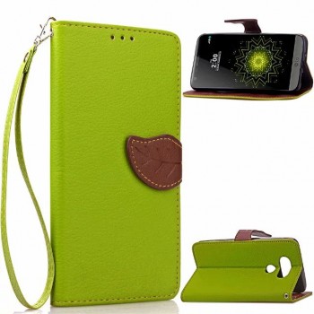 Чехол портмоне подставка на силиконовой основе с дизайнерской магнитной защелкой для LG G5 Зеленый