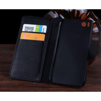 Кожаный чехол портмоне (нат. кожа) с магнитной застежкой для Xiaomi Mi4S Черный