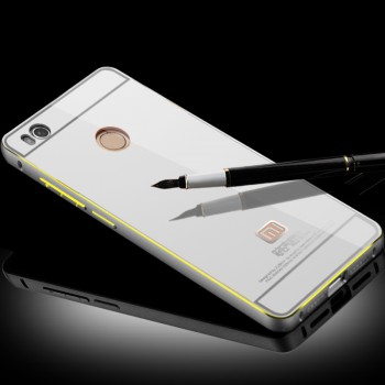 Двухкомпонентный чехол с металлическим бампером с золотой окантовкой и поликарбонатной накладкой с зеркальным напылением для Xiaomi Mi4S Белый