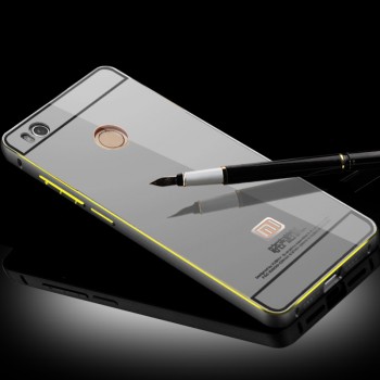Двухкомпонентный чехол с металлическим бампером с золотой окантовкой и поликарбонатной накладкой с зеркальным напылением для Xiaomi Mi4S Серый