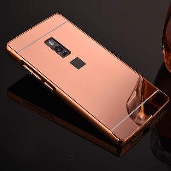 Гибридный двухкомпонентный чехол с металлическим бампером и поликарбонатной крышкой с зеркальным покрытием для OnePlus 2 Розовый