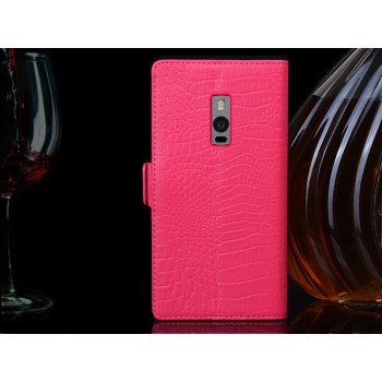 Кожаный чехол портмоне (нат. кожа крокодила) подставка для OnePlus 2 Розовый