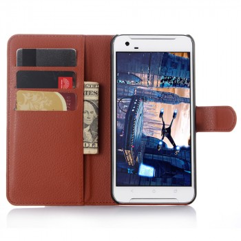 Чехол портмоне подставка для HTC One X9 с магнитной защелкой и отделениями для карт Коричневый