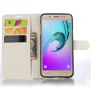 Чехол портмоне подставка для Samsung Galaxy J7 (2016) с магнитной защелкой и отделениями для карт Белый