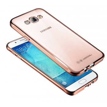 Силиконовый матовый полупрозрачный чехол с покрытием Металлик для Samsung Galaxy J7 (2016) Розовый