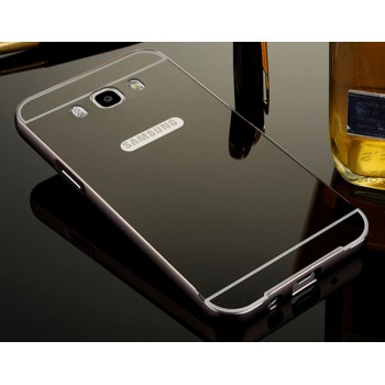 Гибридный двухкомпонентный чехол с металлическим бампером и поликарбонатной крышкой с зеркальным покрытием для Samsung Galaxy J7 (2016) Черный