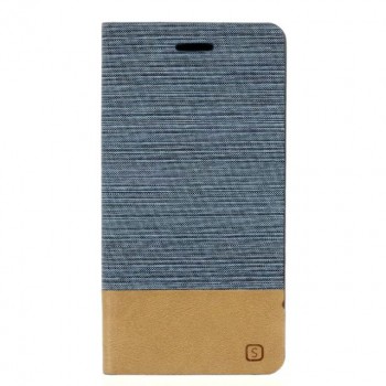Чехол флип подставка на силиконовой основе с отделением для карты и тканевым покрытием для Samsung Galaxy J7 (2016) Голубой