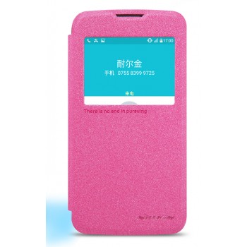 Чехол флип на пластиковой матовой нескользящей основе с окном вызова для LG K4 Розовый