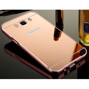 Гибридный металлический двухкомпонентный чехол и поликарбонатной крышкой с зеркальным покрытием для Samsung Galaxy J5 (2016) Розовый