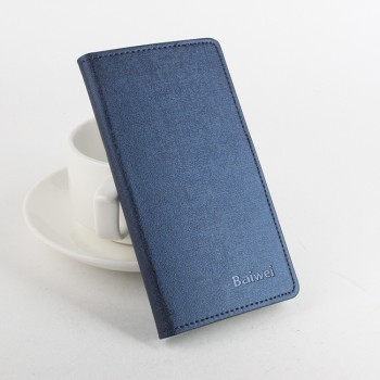 Текстурный чехол портмоне подставка на клеевой основе с защелкой для Doogee X6 Синий