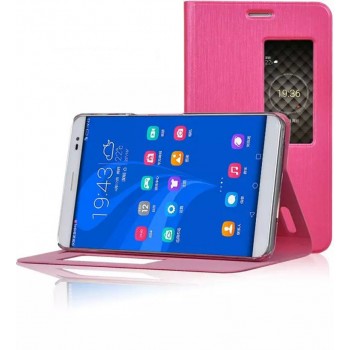 Чехол подставка текстура Металлик на силиконовый основе с окном вызова для Huawei MediaPad X2 Розовый
