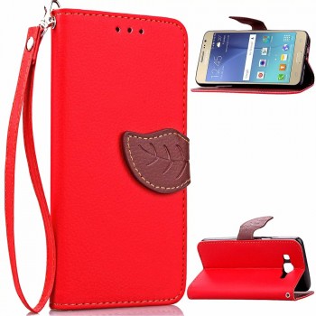Текстурный чехол портмоне подставка на силиконовой основе с дизайнерской застежкой для Samsung Galaxy J3 (2016) Красный