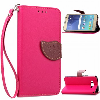 Текстурный чехол портмоне подставка на силиконовой основе с дизайнерской застежкой для Samsung Galaxy J3 (2016) Розовый