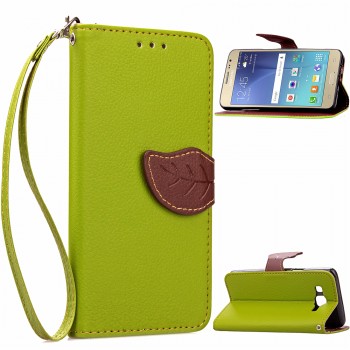 Текстурный чехол портмоне подставка на силиконовой основе с дизайнерской застежкой для Samsung Galaxy J3 (2016) Зеленый