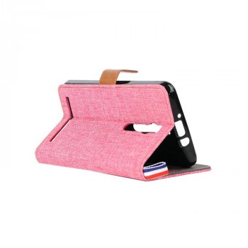 Чехол портмоне подставка на силиконовой основе с отделением для карт и тканевым покрытием для ASUS Zenfone 2 Розовый