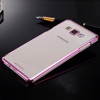 Пластиковый матовый полупрозрачный чехол с металлизированными границами для Samsung Galaxy A5 Розовый