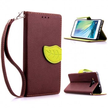 Текстурный чехол портмоне подставка с дизайнерской застежкой для Samsung Galaxy A5 Коричневый
