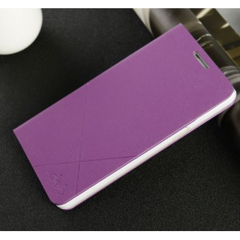 Чехол портмоне подставка на пластиковой основе с защелкой текстура Линии для Samsung Galaxy A3 Фиолетовый