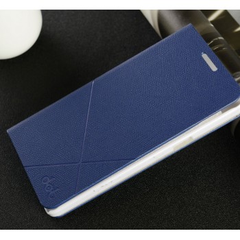 Чехол портмоне подставка на пластиковой основе с защелкой текстура Линии для Samsung Galaxy A3 Синий