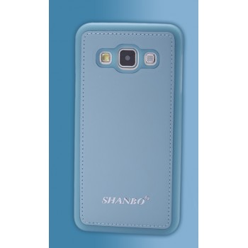 Силиконовый непрозрачный матовый чехол текстура Кожа для Samsung Galaxy A3 Голубой