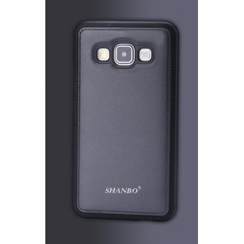 Силиконовый непрозрачный матовый чехол текстура Кожа для Samsung Galaxy A3 Серый