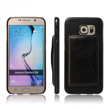 Дизайнерский чехол накладка с отделениями для карт и подставкой для Samsung Galaxy S6 Черный