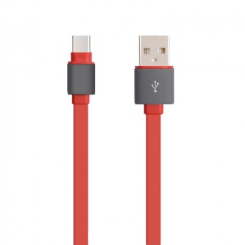 Сверхпрочный силиконовый антизапутывающийся кабель плоского сечения USB 3.1 type-C 1 м Красный