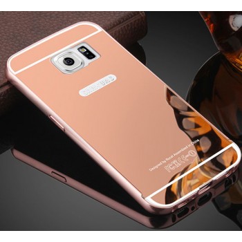Гибридный металлический двухкомпонентный чехол с поликарбонатной крышкой с зеркальным покрытием для Samsung Galaxy S6 Розовый