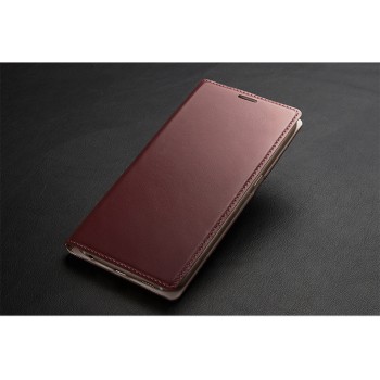 Ультратонкий клеевой кожаный чехол смарт флип для Samsung Galaxy S6 Бордовый
