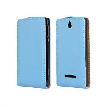 Чехол книжка вертикальная на пластиковой основе с магнитной защелкой для Sony Xperia E dual Голубой