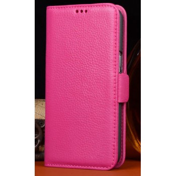 Кожаный чехол портмоне (нат. кожа) для Philips i908 Розовый